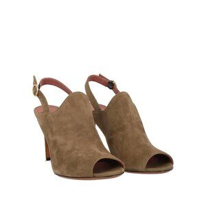 Bally Switzerland High Heel Peep Toe Slingback Sandals In Tan Suede Size: 10 US